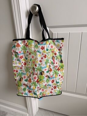 Tropical Floral Canvas Tote Bag with Black Handles